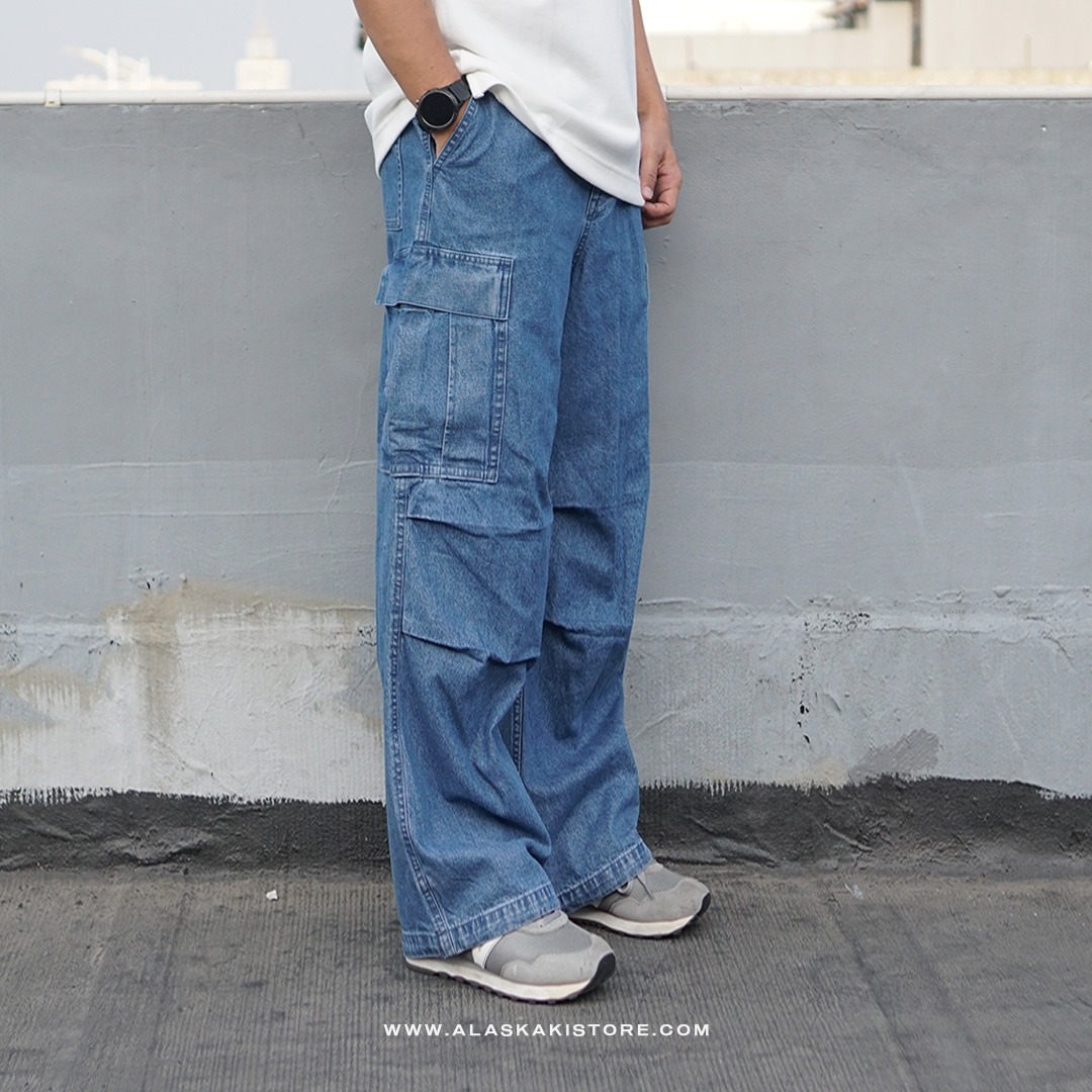 Denim Wide Cargo Pants Blue GU5039