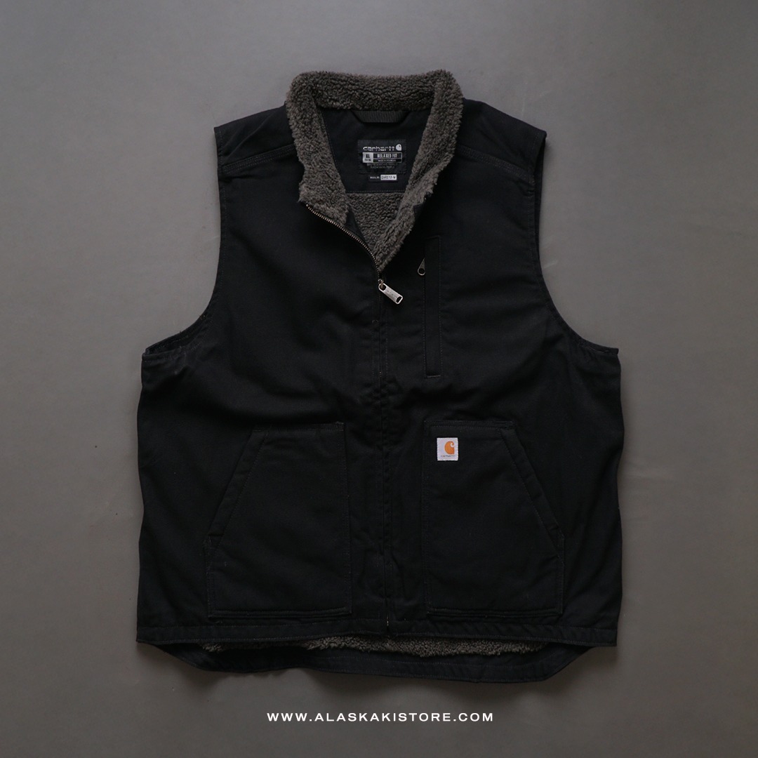 Unisex Canvas Sherpa Vest Jacket Black CR1013