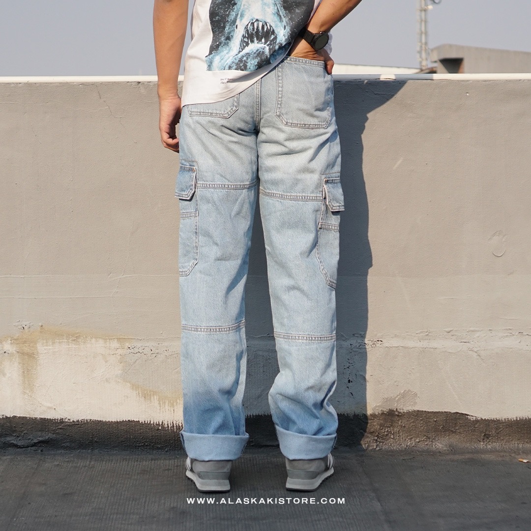 Loose Cargo Pants Blue Washed BS5038