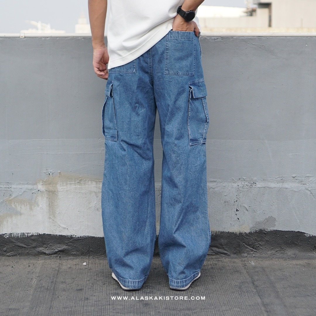 Denim Wide Cargo Pants Blue GU5039