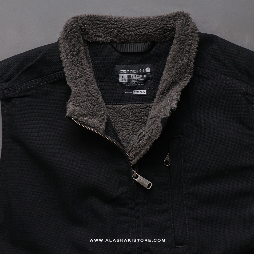 Unisex Canvas Sherpa Vest Jacket Black CR1013