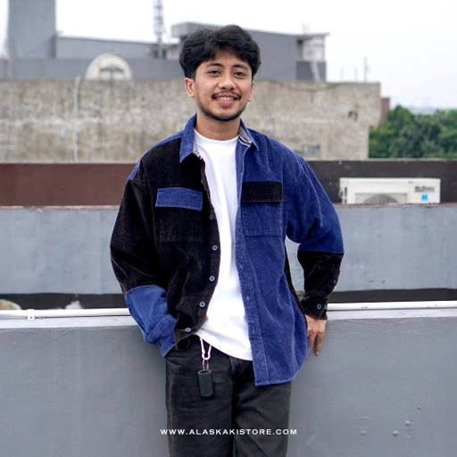 Image of Two Tone Corduroy Shirt Blue Black SS2012
