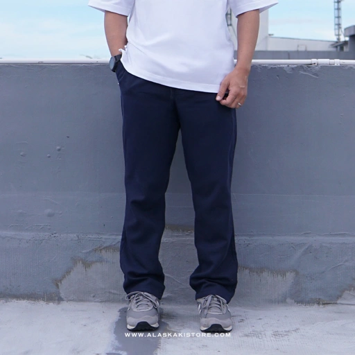 Image of Straight Fit Linen Pants Navy ON5102