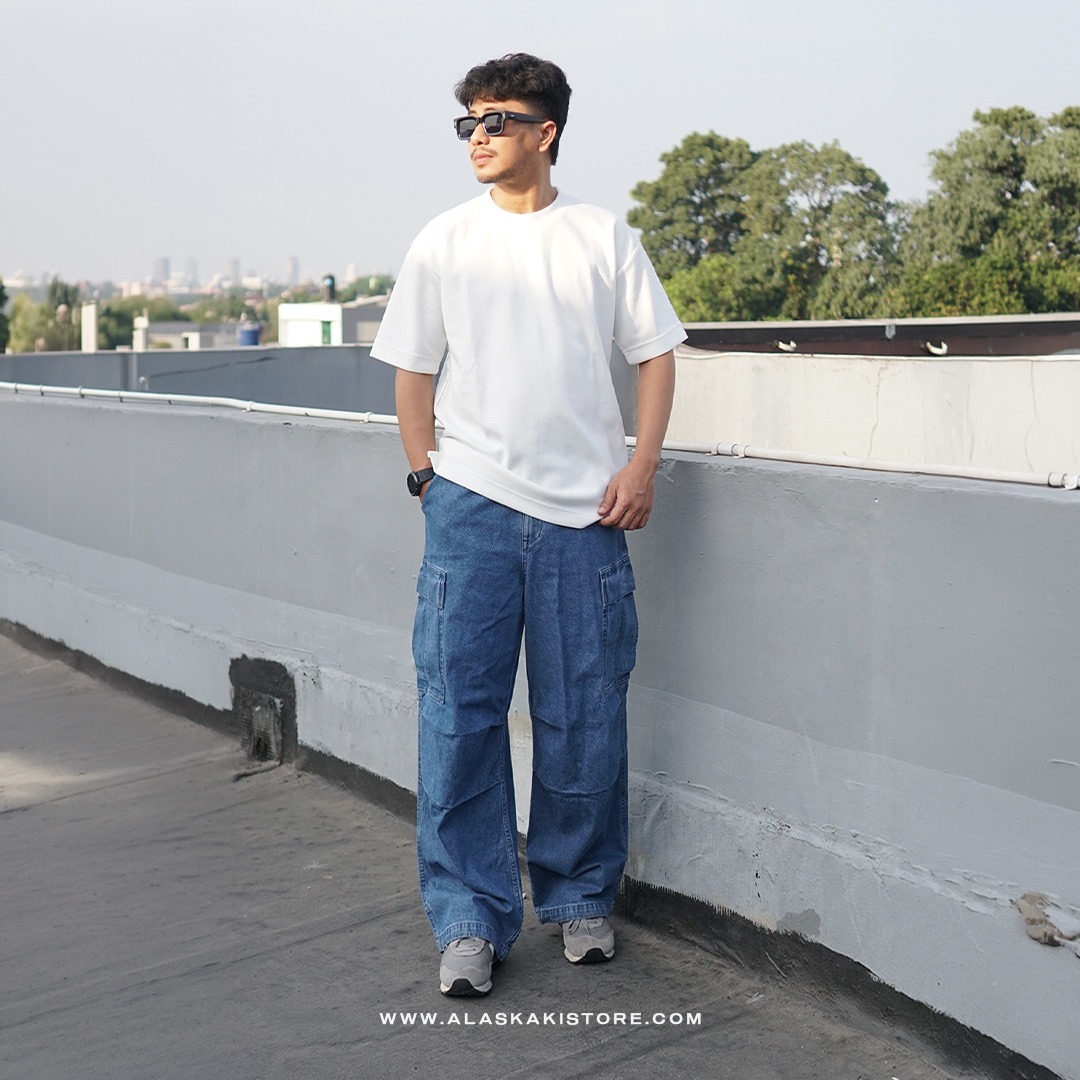 Denim Wide Cargo Pants Blue GU5039
