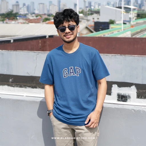 Image of Classic Fit Embroidered Logo Tee Blue GA4069