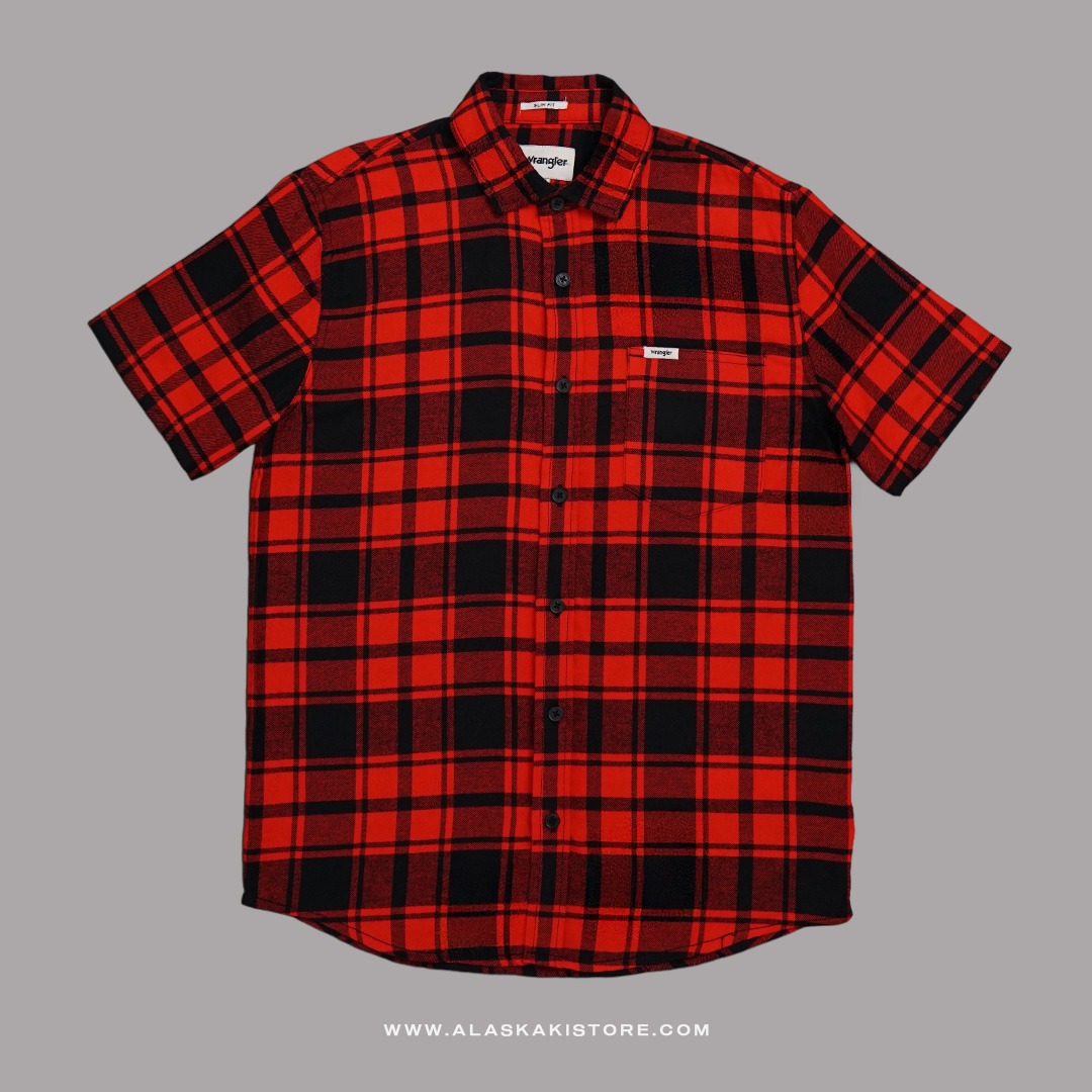 Short Sleeve Plaid Shirt Red WR2002