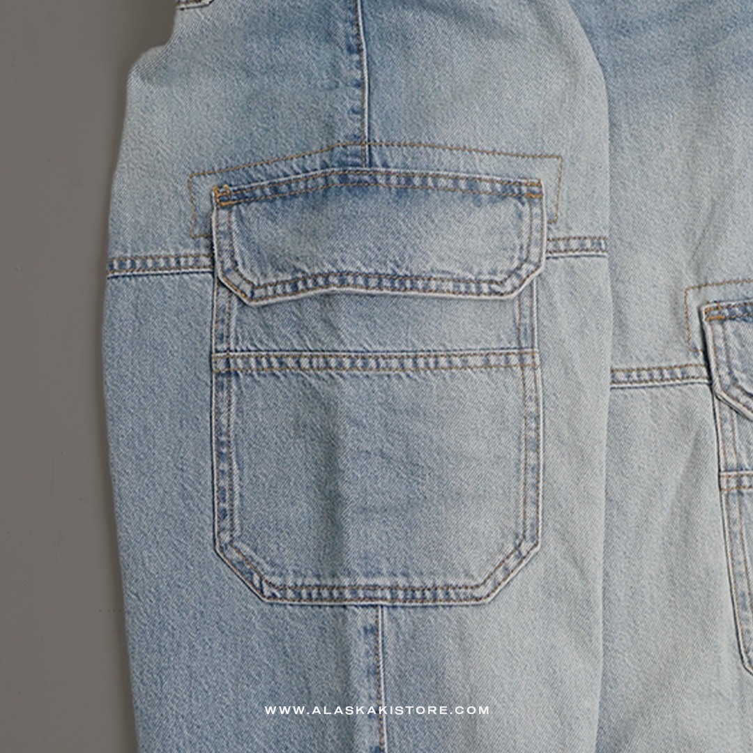 Loose Cargo Pants Blue Washed BS5038