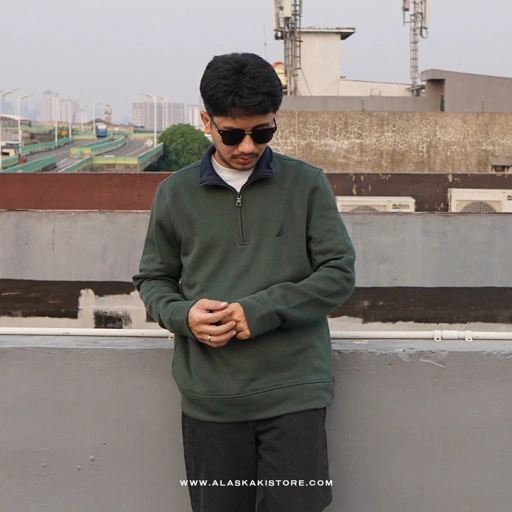 Image of Half Zip Sweatshirt Teal Green NC1007