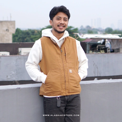Image of Unisex Canvas Sherpa Vest Jacket Brown CR1011