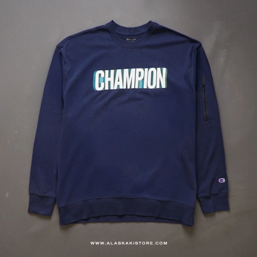 Image of Printed Crewneck Sweatshirt Navy CH7047