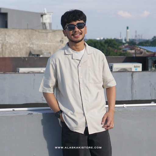 Image of Open Collar Shirt by Hush Puppi*s Khaki HP2002