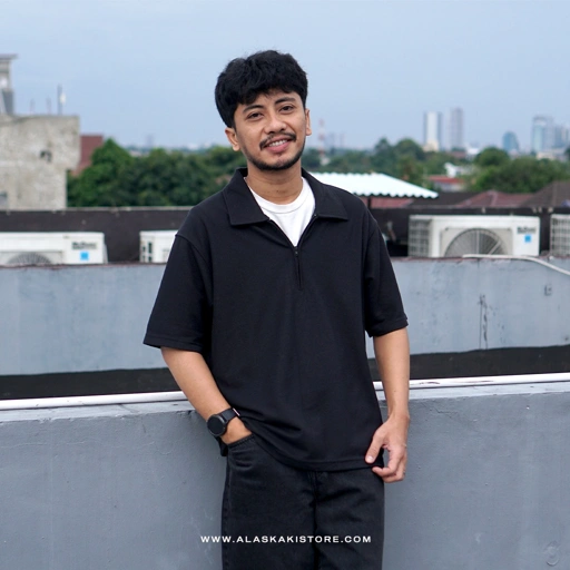 Image of Half Zip Polo Shirt by Common Issue Black CI4039