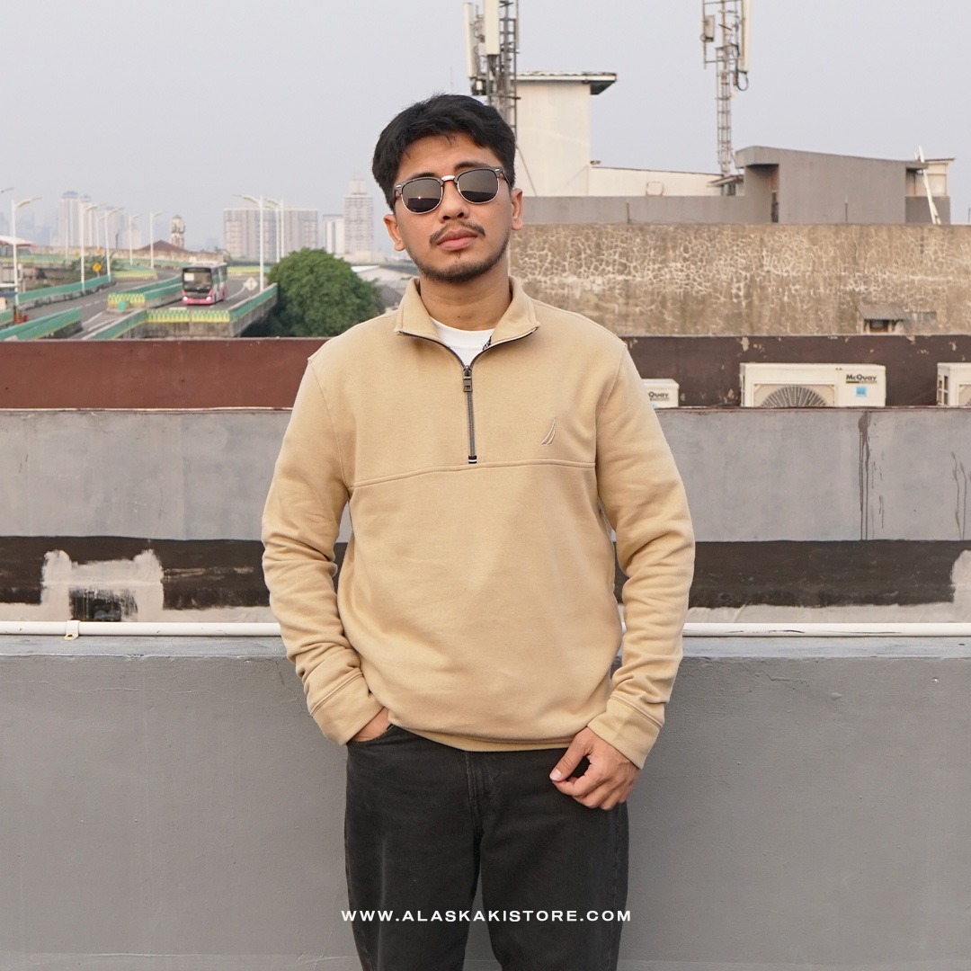 Half Zip Sweatshirt Light Brown NC1014