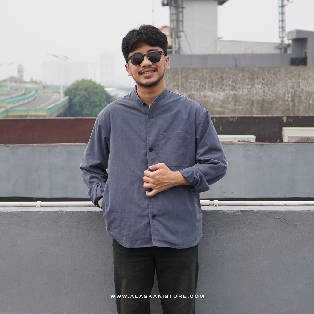 Collarless Long Sleeve Shirt Blue GL2002