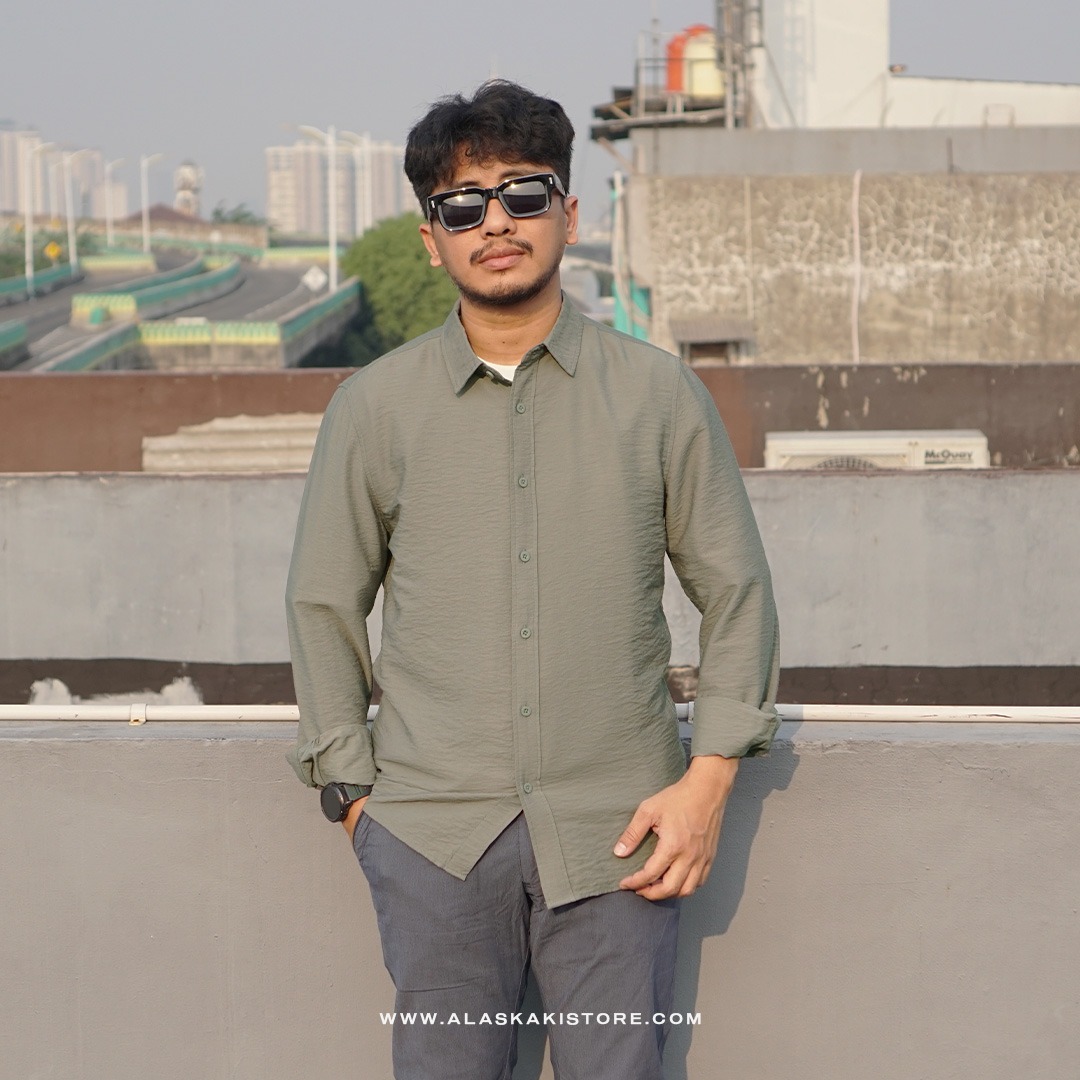 Crinkle Texture Long Sleeve Shirt Green SH2034