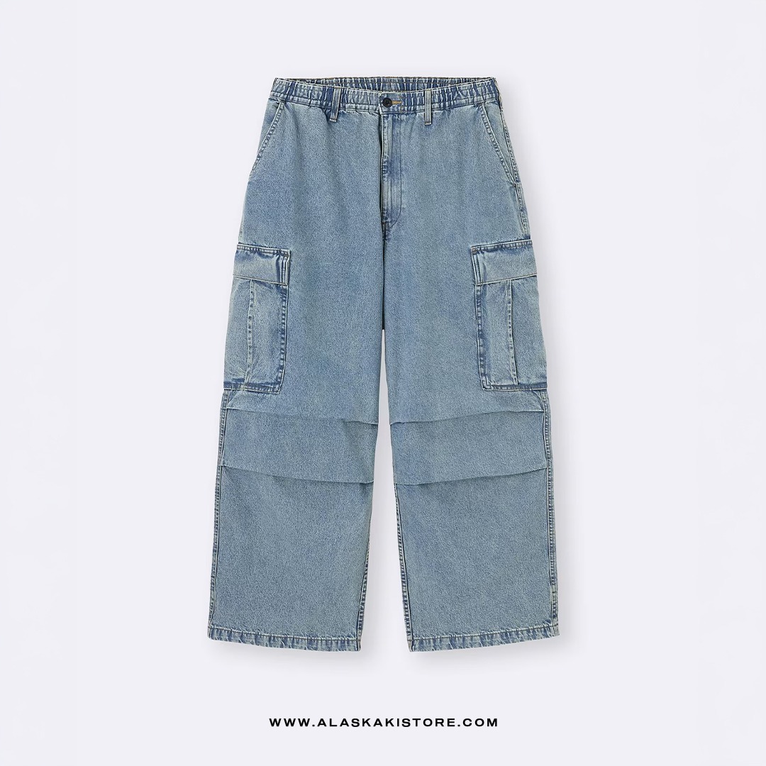 Denim Wide Cargo Pants Blue Washed GU5040