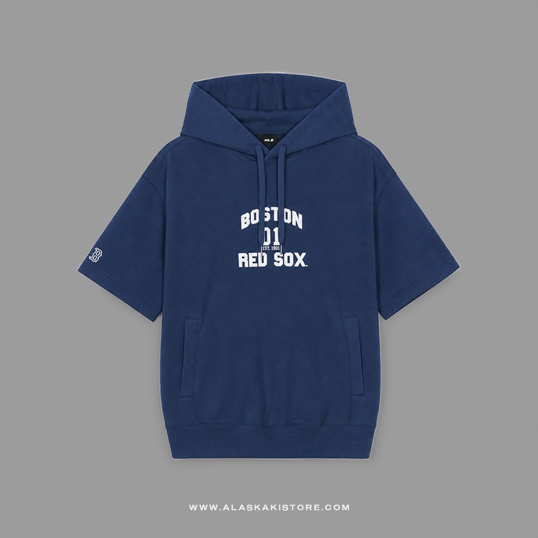 Short Sleeve Pullover Hoodie Navy ML1001