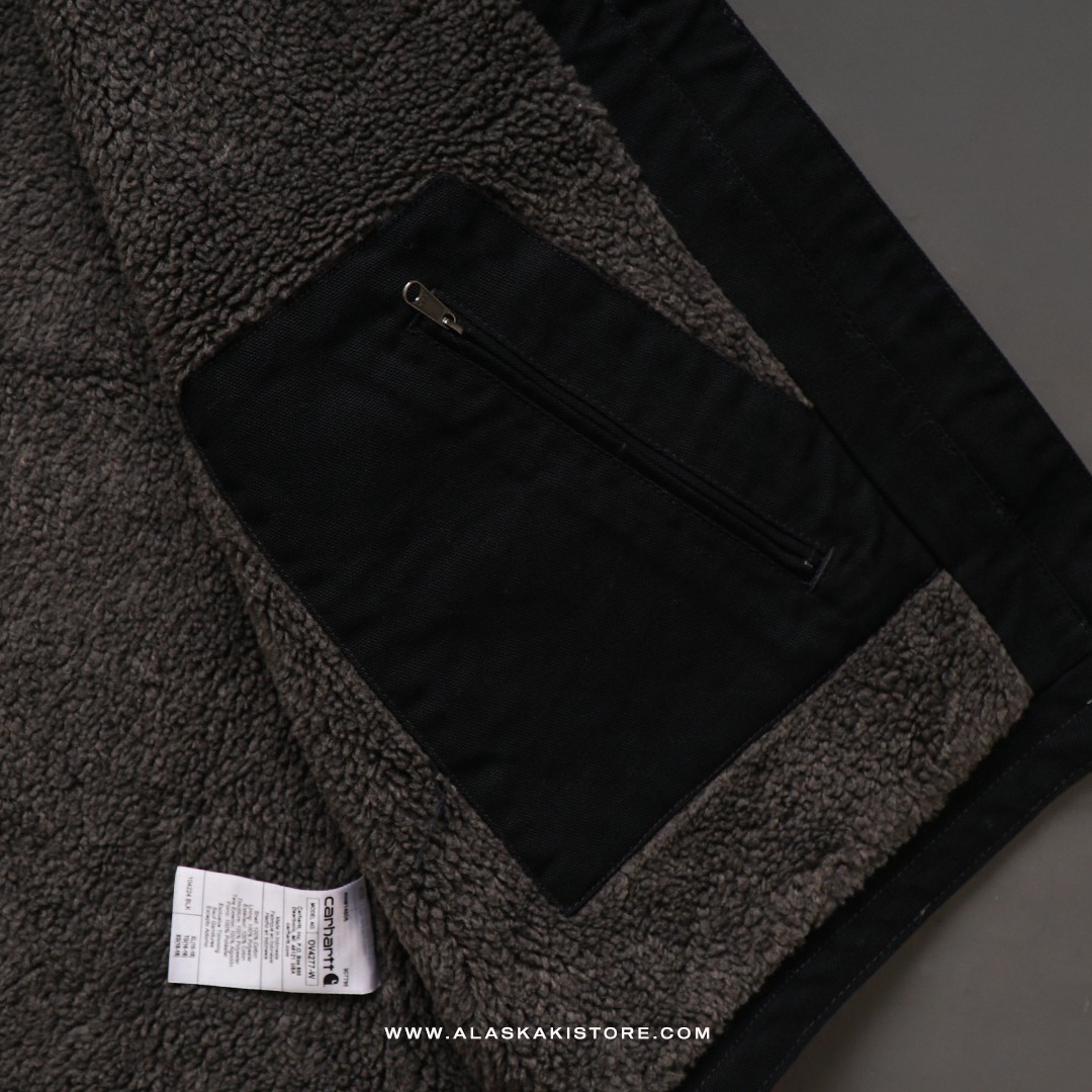 Unisex Canvas Sherpa Vest Jacket Black CR1013