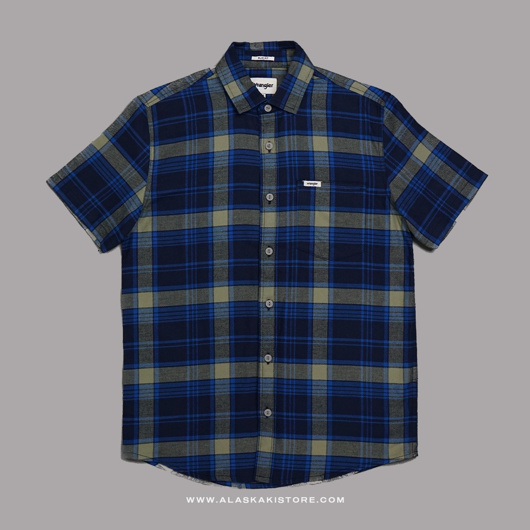 Short Sleeve Plaid Shirt Blue WR2003