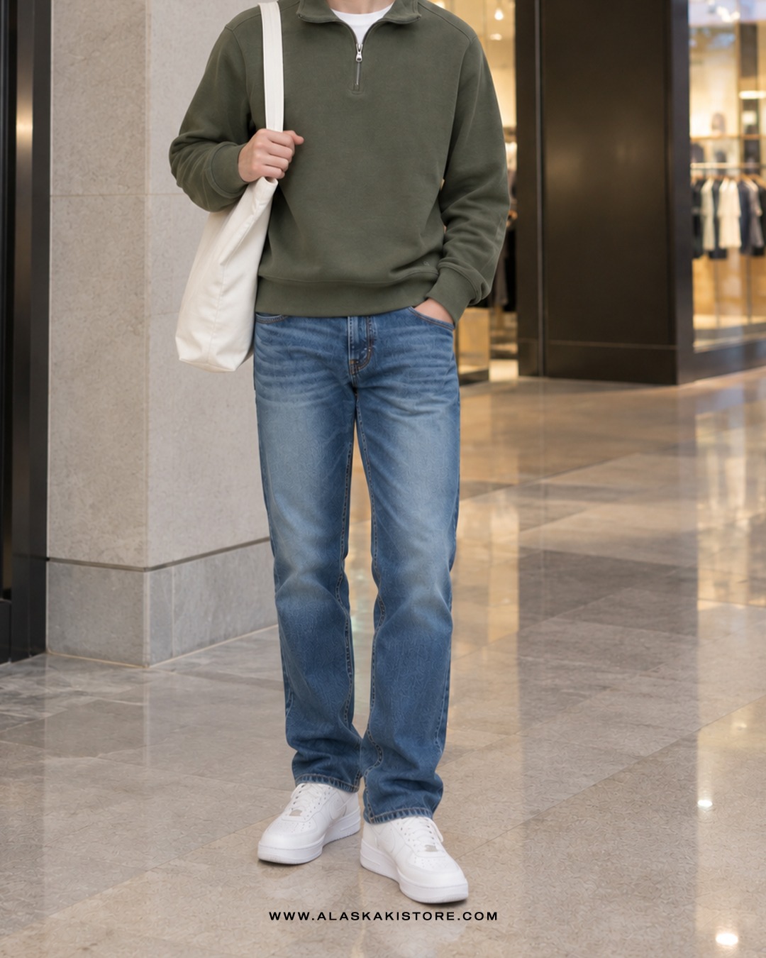 Slim Straight Jeans Blue Washed UQ5038