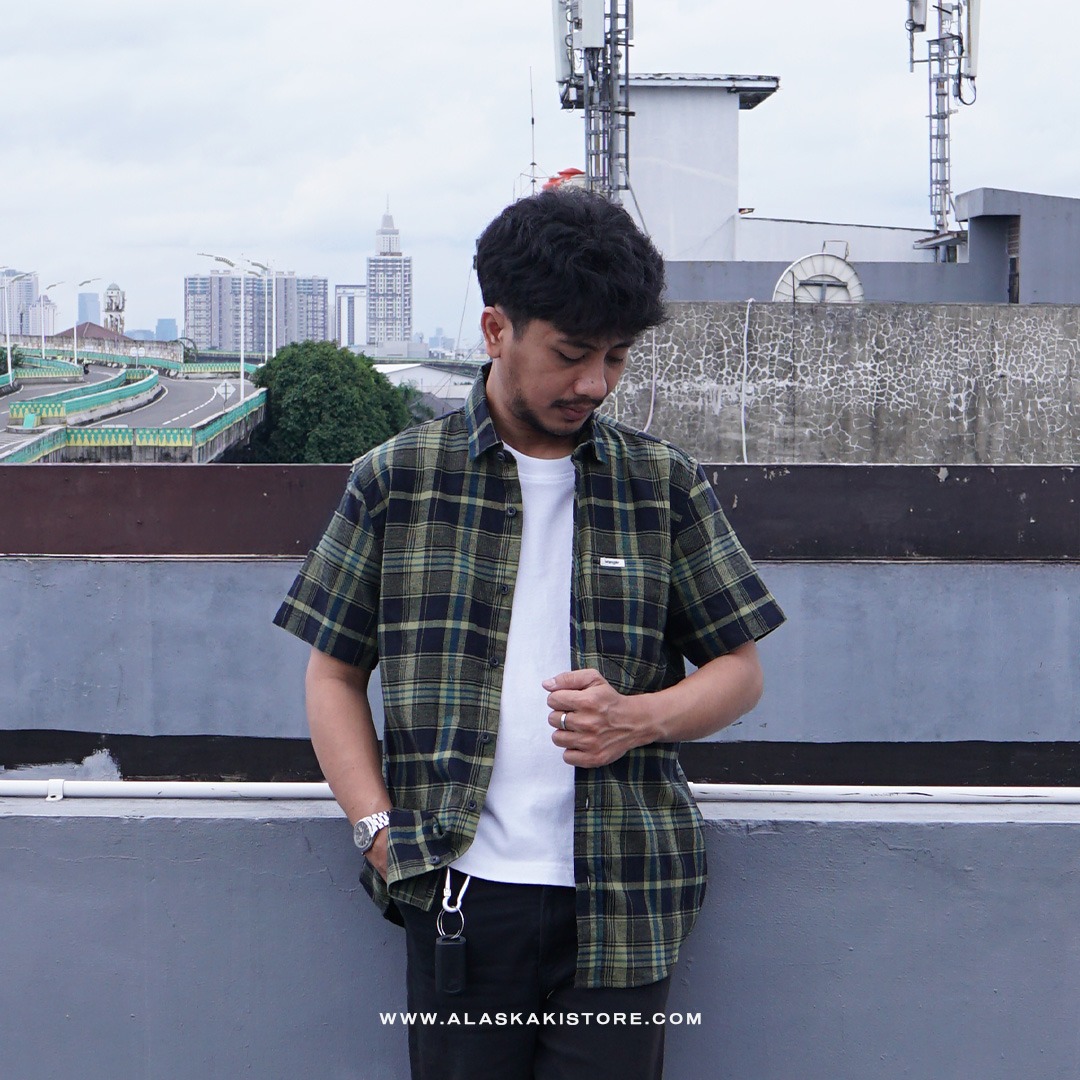 Short Sleeve Plaid Shirt Green WR2004