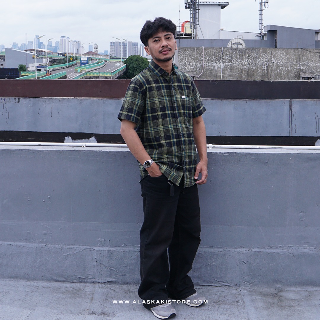 Short Sleeve Plaid Shirt Green WR2004