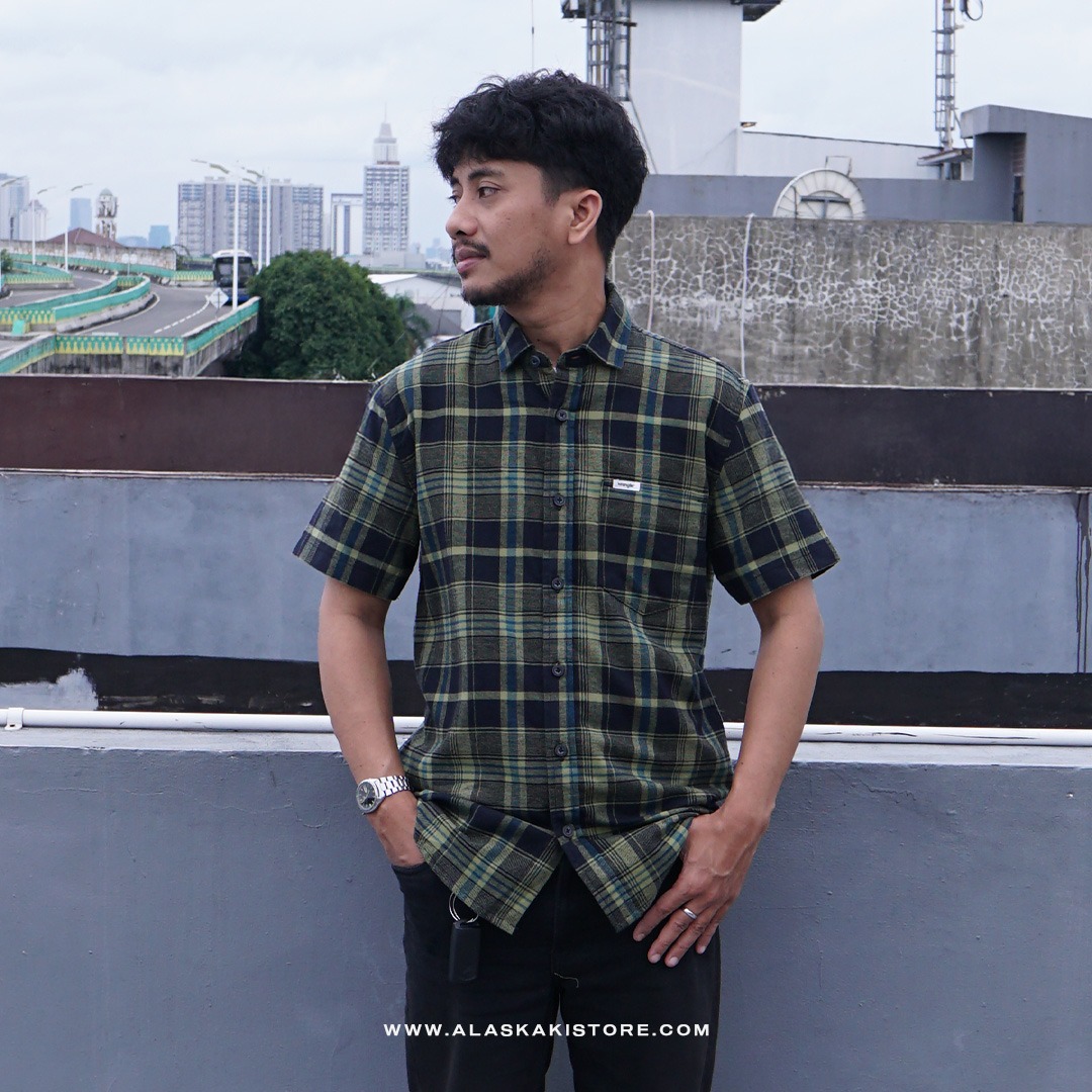 Short Sleeve Plaid Shirt Green WR2004