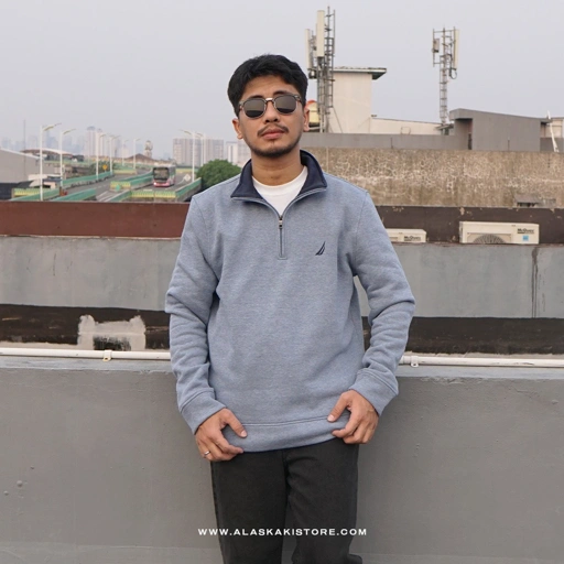 Image of Half Zip Sweatshirt Heather Blue NC1009