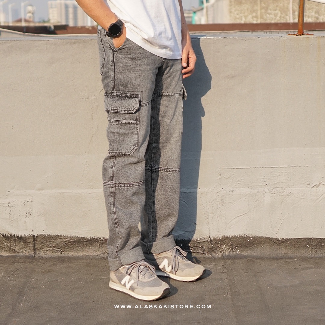 Loose Cargo Pants Grey Washed BS5039