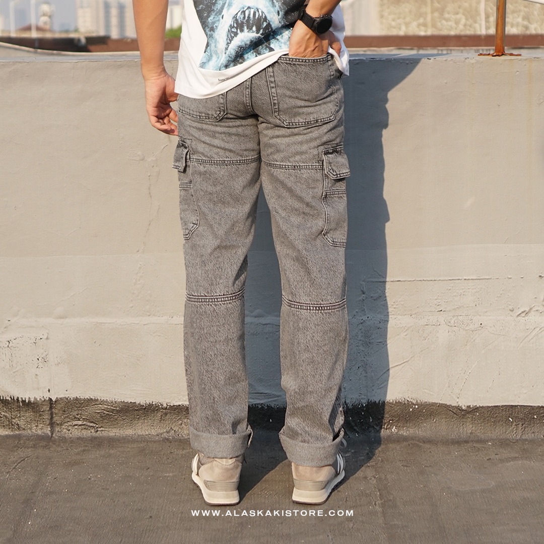 Loose Cargo Pants Grey Washed BS5039
