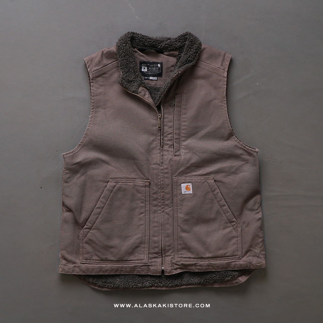 Unisex Canvas Sherpa Vest Jacket Grey CR1010
