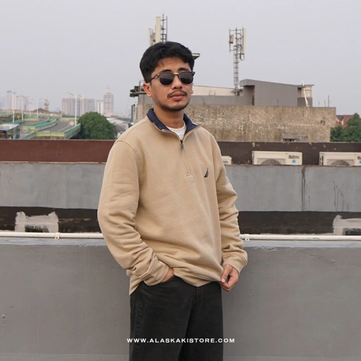 Image of Half Zip Sweatshirt Khaki NC1011