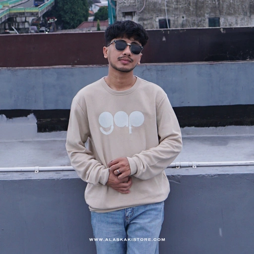 Image of Printed Logo Crewneck Sweatshirt Khaki GA7014