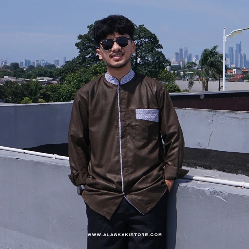 Image of Long Sleeve Mandarin Shirt Dark Brown BC2147