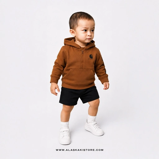 Image of Half Zip Hoodie Baby Brown CR1017