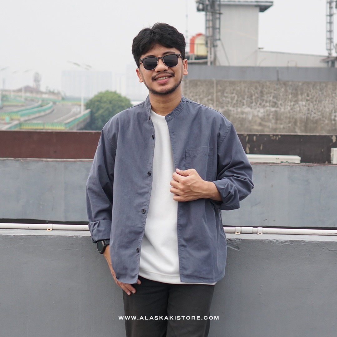 Collarless Long Sleeve Shirt Blue GL2002