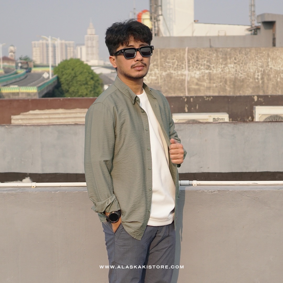 Crinkle Texture Long Sleeve Shirt Green SH2034
