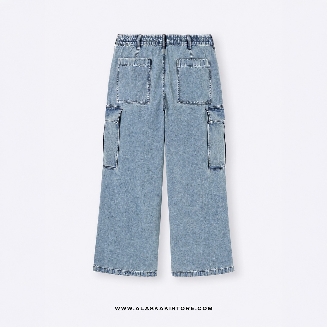 Denim Wide Cargo Pants Blue Washed GU5040