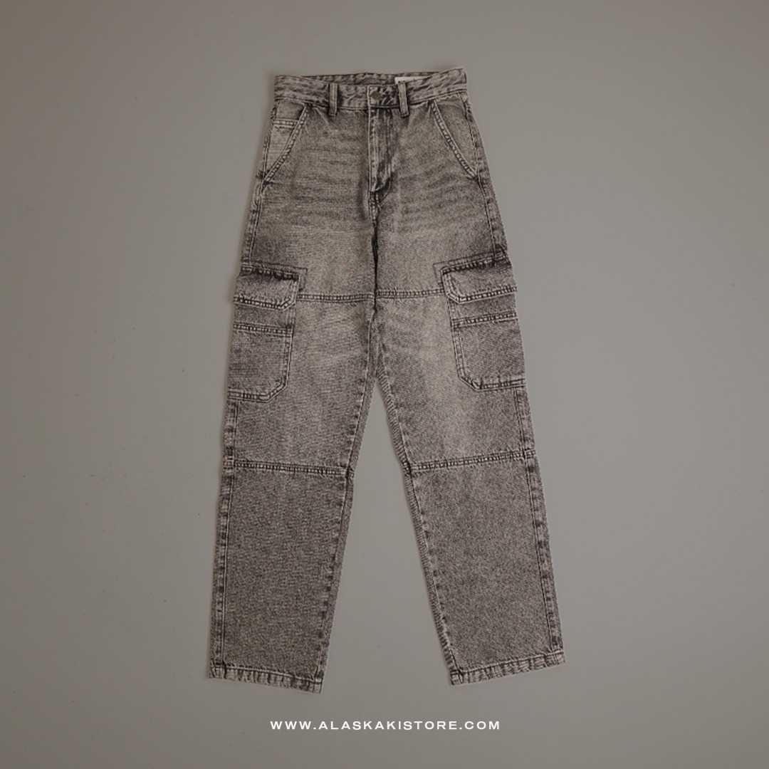 Loose Cargo Pants Grey Washed BS5039