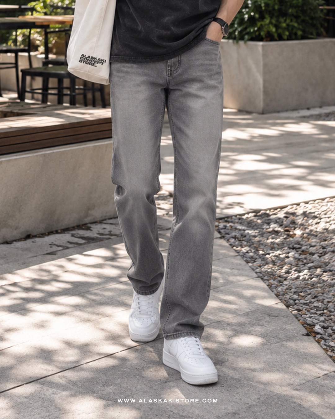 Slim Straight Jeans Grey Washed UQ5039
