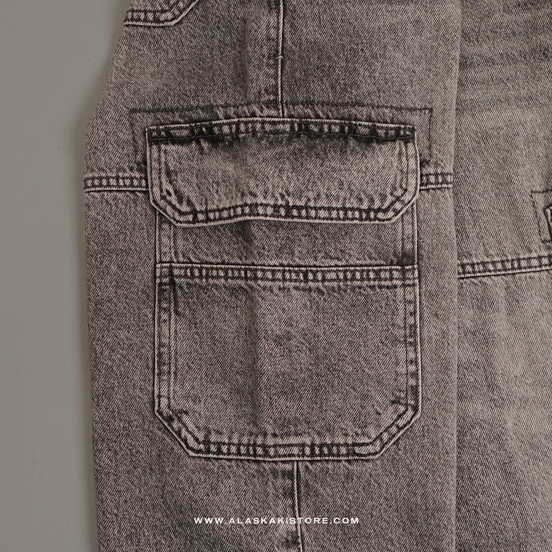 Loose Cargo Pants Grey Washed BS5039