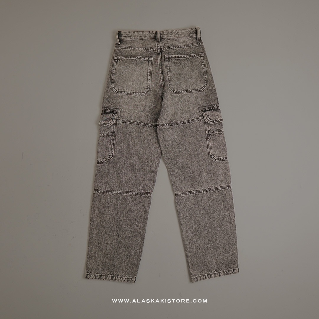 Loose Cargo Pants Grey Washed BS5039