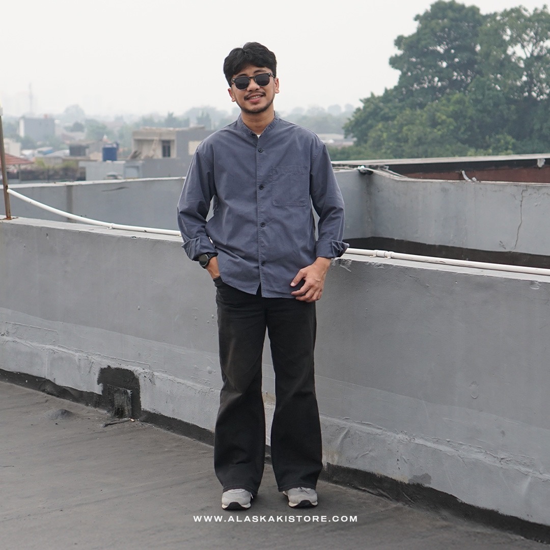 Collarless Long Sleeve Shirt Blue GL2002