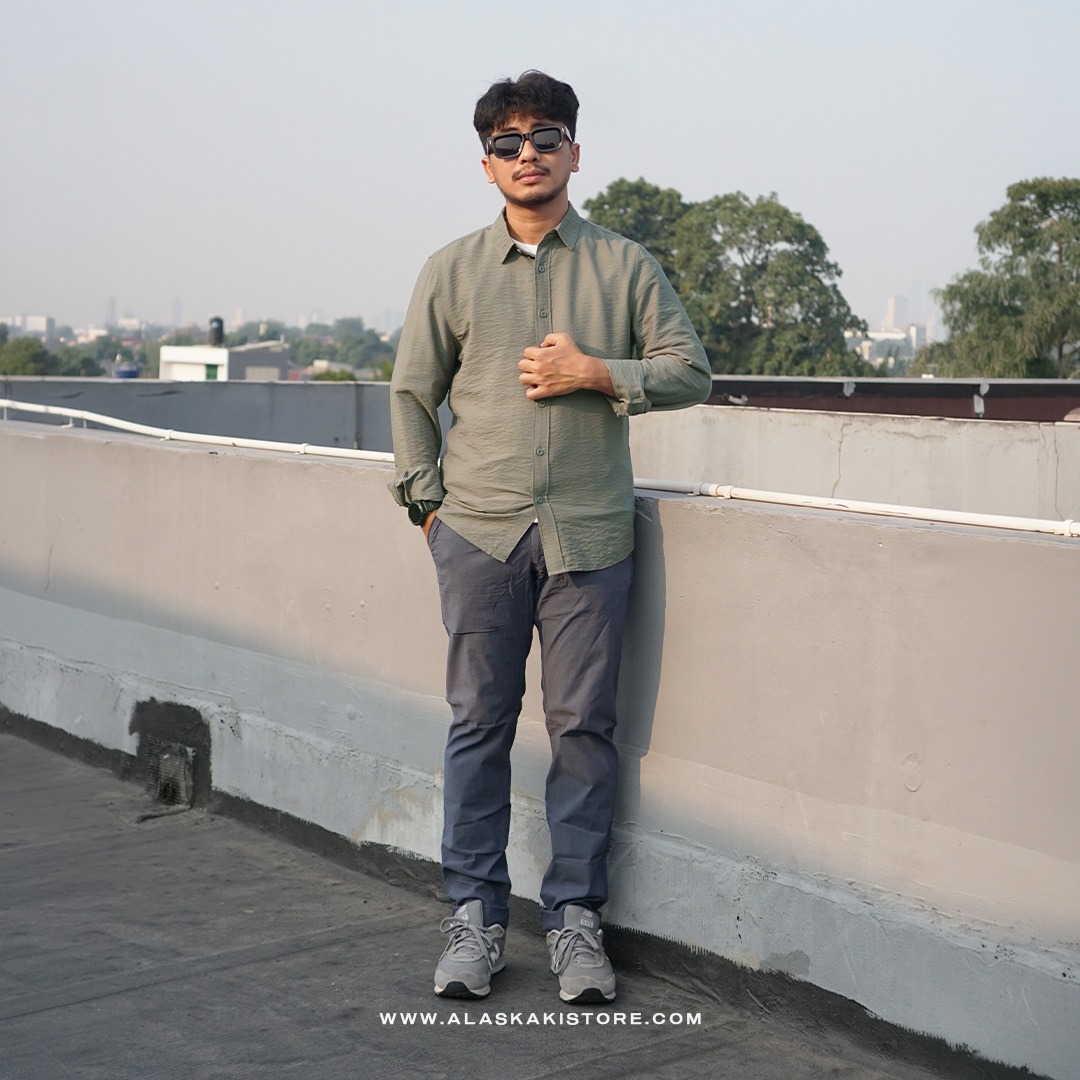 Crinkle Texture Long Sleeve Shirt Green SH2034