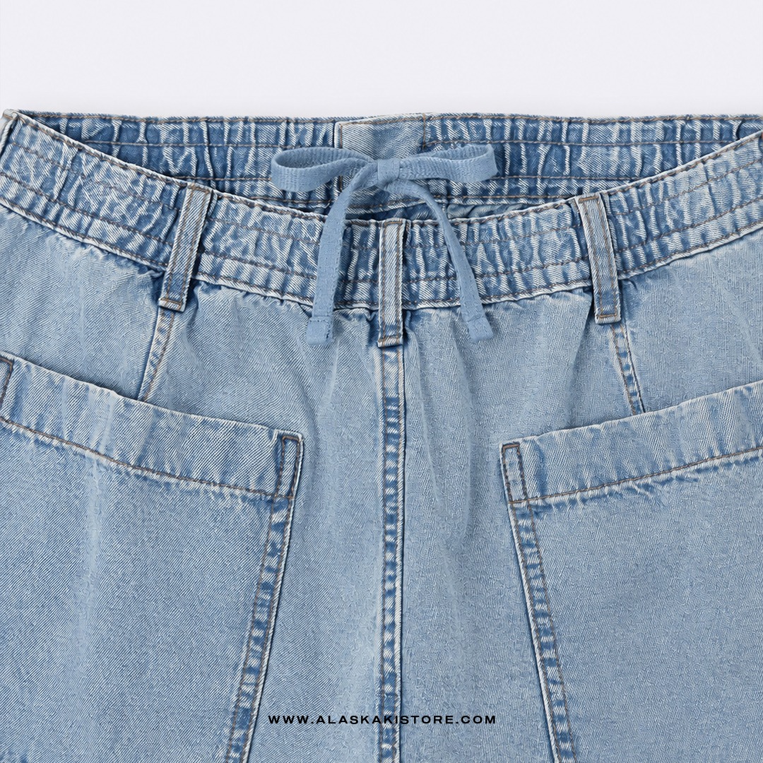 Denim Wide Cargo Pants Blue Washed GU5040