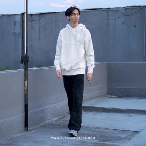 Image of Reverse Weave Script Hoodie Chmpion Beige CH1119