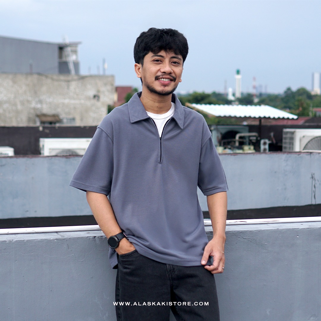 Half Zip Polo Shirt by Common Issue Grey CI4041