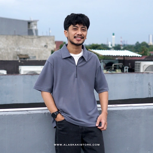 Image of Half Zip Polo Shirt by Common Issue Grey CI4041