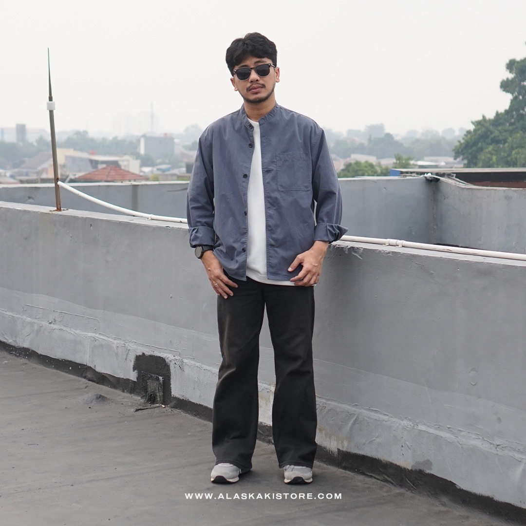 Collarless Long Sleeve Shirt Blue GL2002