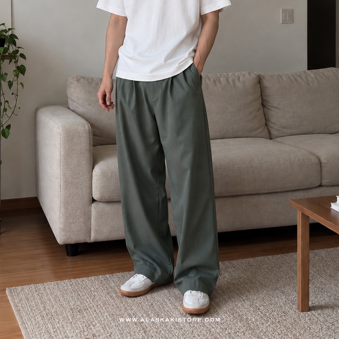 Wide Loose Pants Olive GU5037